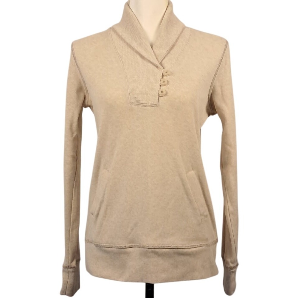 EDDIE BAUER M Oatmeal Cotton Knit Henley Pullover Shawl Collar‎ Pockets Outdoor